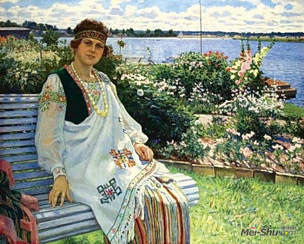 尼古拉·博格丹诺夫·贝尔斯基(Nikolay Bogdanov-Belsky)高清作品《Spring. Portrait of Lady I.Baumane》