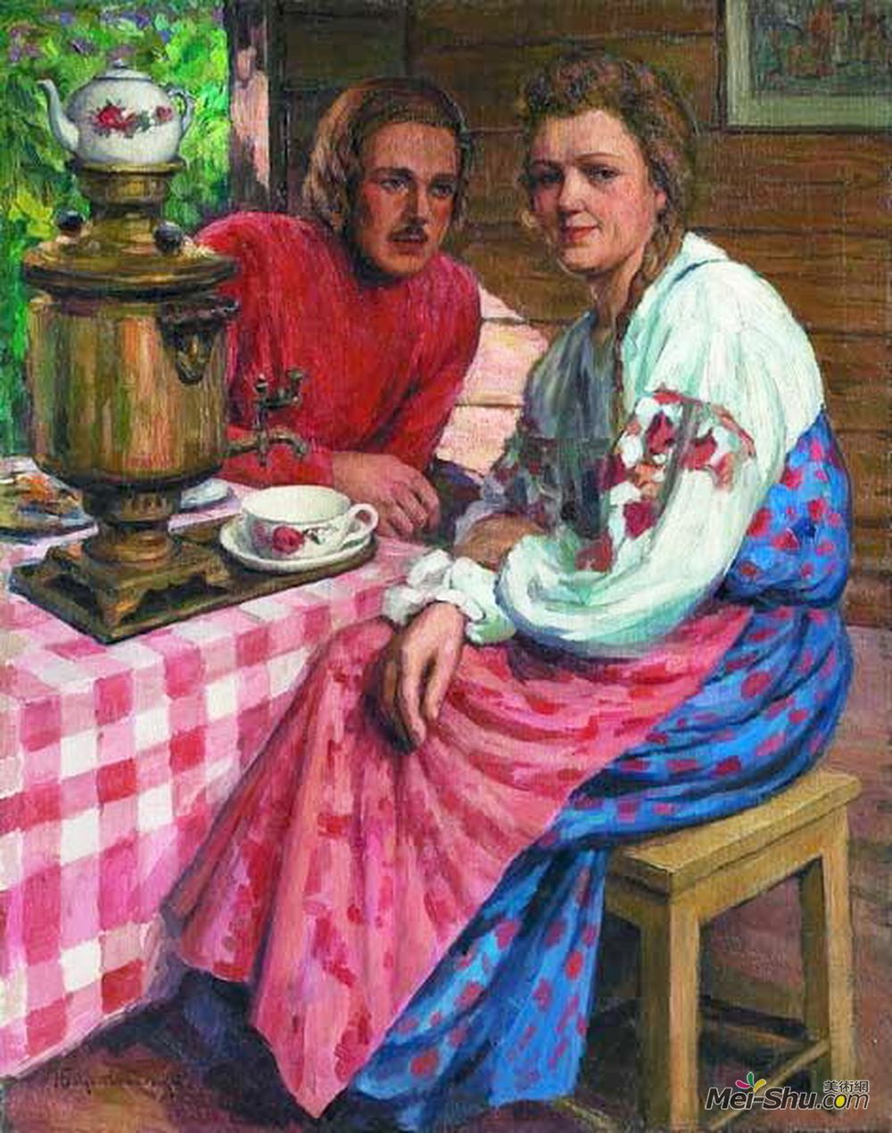 尼古拉·博格丹诺夫·贝尔斯基(Nikolay Bogdanov-Belsky)高清作品《饮茶》