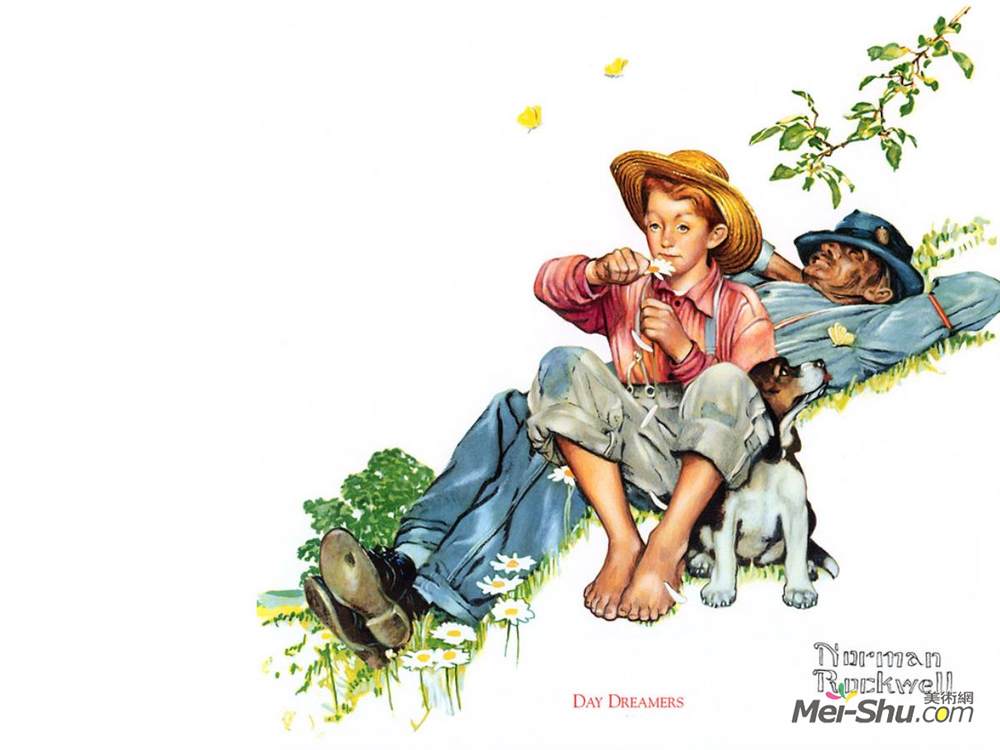 诺曼·洛克威尔(Norman Rockwell)高清作品《爷爷和我采摘雏菊》