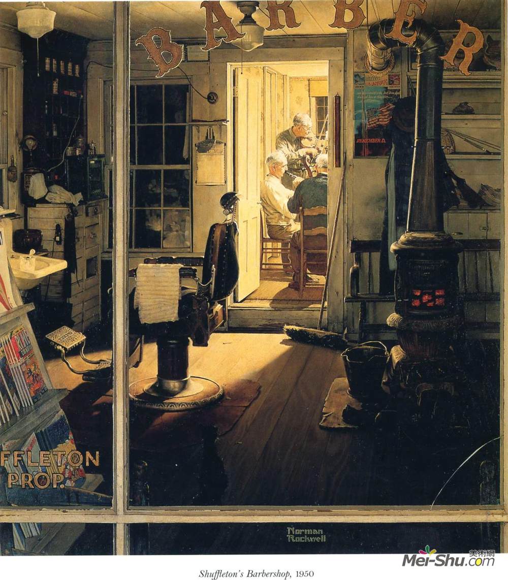 诺曼·洛克威尔(Norman Rockwell)高清作品《Shuffleton's Barbershop》