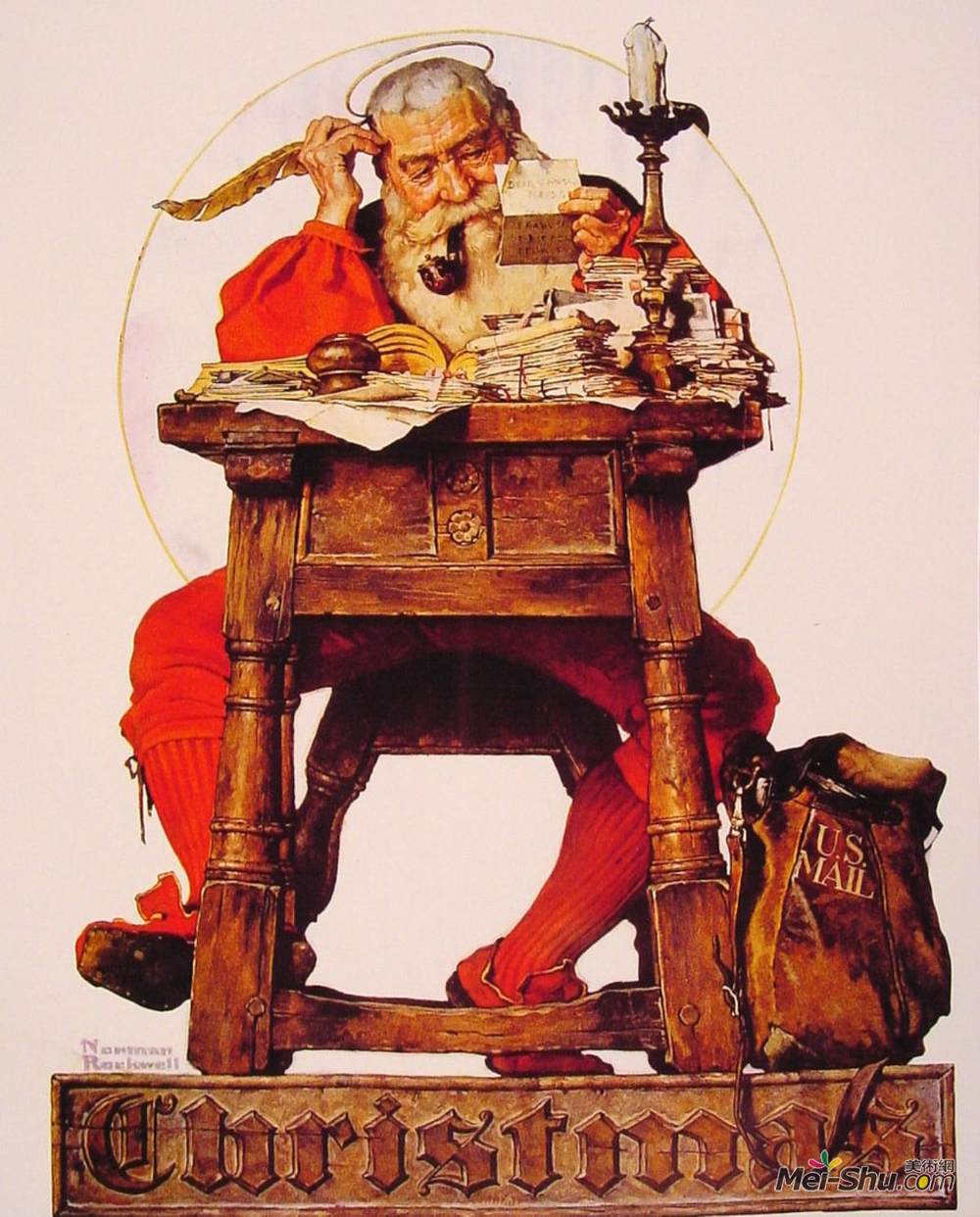 诺曼·洛克威尔(Norman Rockwell)高清作品《圣诞老人阅读邮件》