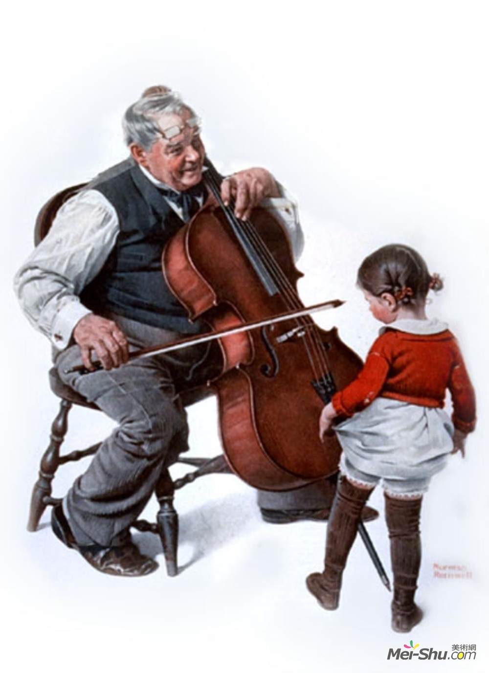 诺曼·洛克威尔(Norman Rockwell)高清作品《Chello OldMan LittleGirl》