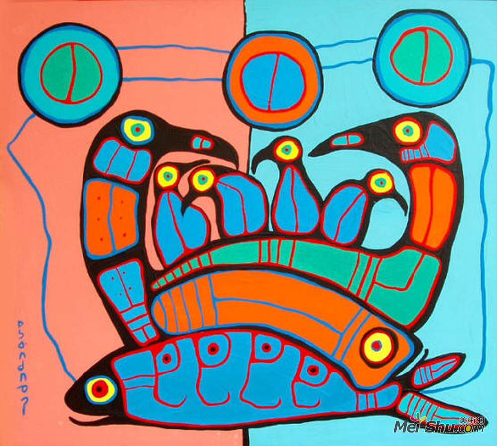 诺娃尔·墨里塞奥(Norval Morrisseau)高清作品《鱼科鸟》