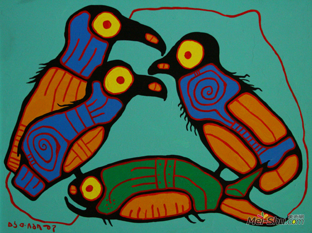 诺娃尔·墨里塞奥(Norval Morrisseau)高清作品《鸟与鱼》