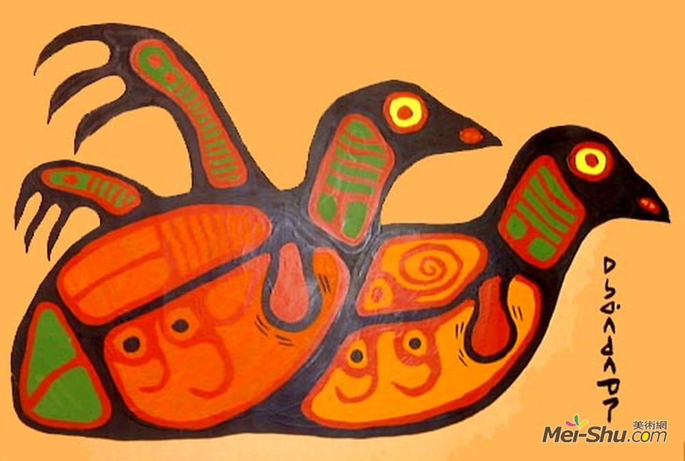 诺娃尔·墨里塞奥(Norval Morrisseau)高清作品《心鸟》
