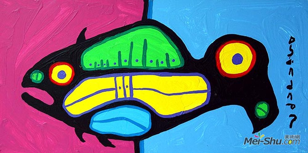 诺娃尔·墨里塞奥(Norval Morrisseau)高清作品《鱼鸟》