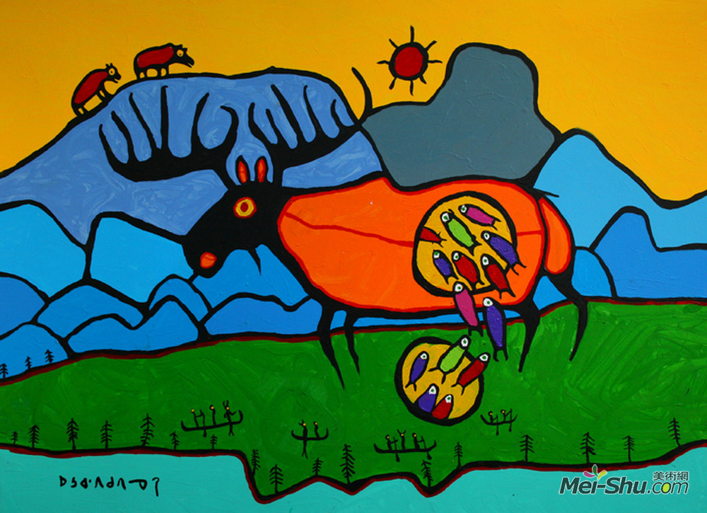 诺娃尔·墨里塞奥(Norval Morrisseau)高清作品《巨型麋鹿》