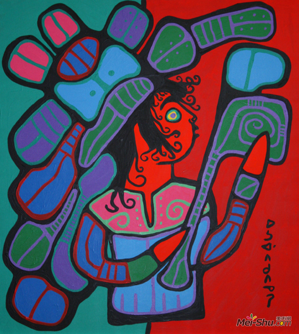 诺娃尔·墨里塞奥(Norval Morrisseau)高清作品《红色与绿色萨满》