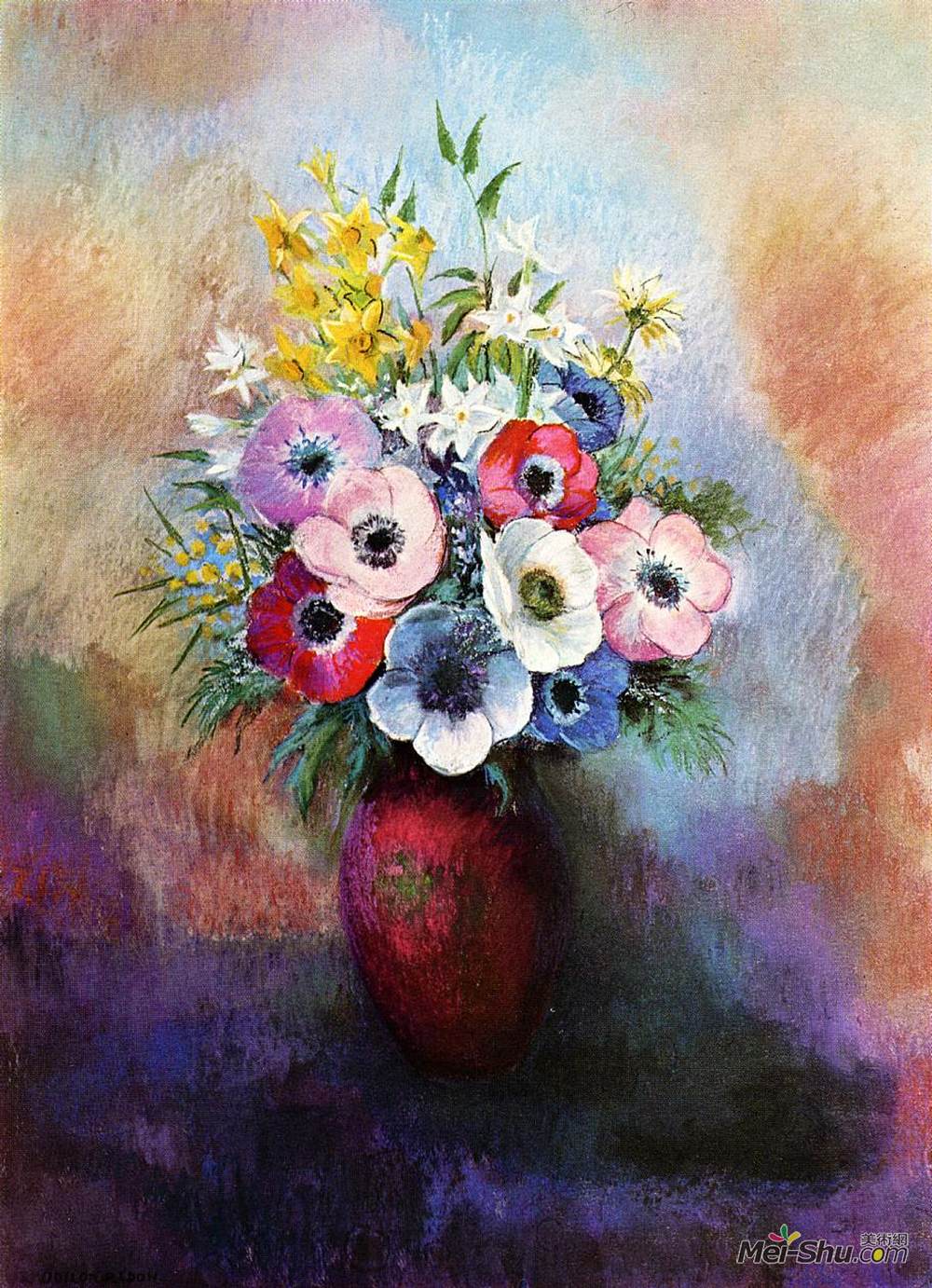 奥迪隆·雷东(Odilon Redon)高清作品《银莲花》