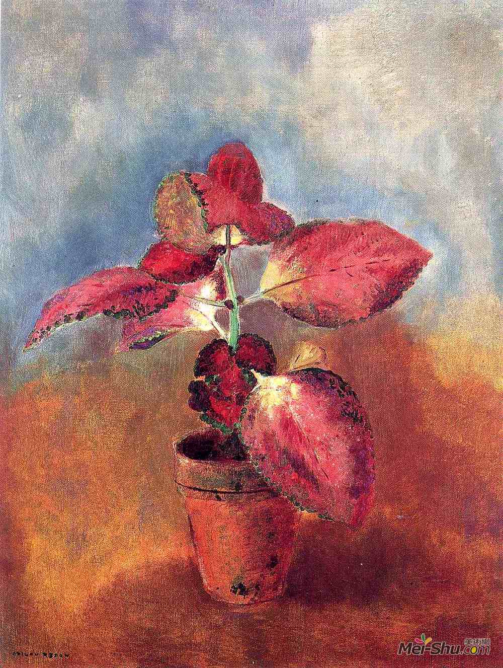 奥迪隆·雷东(Odilon Redon)高清作品《盆栽秋海棠》