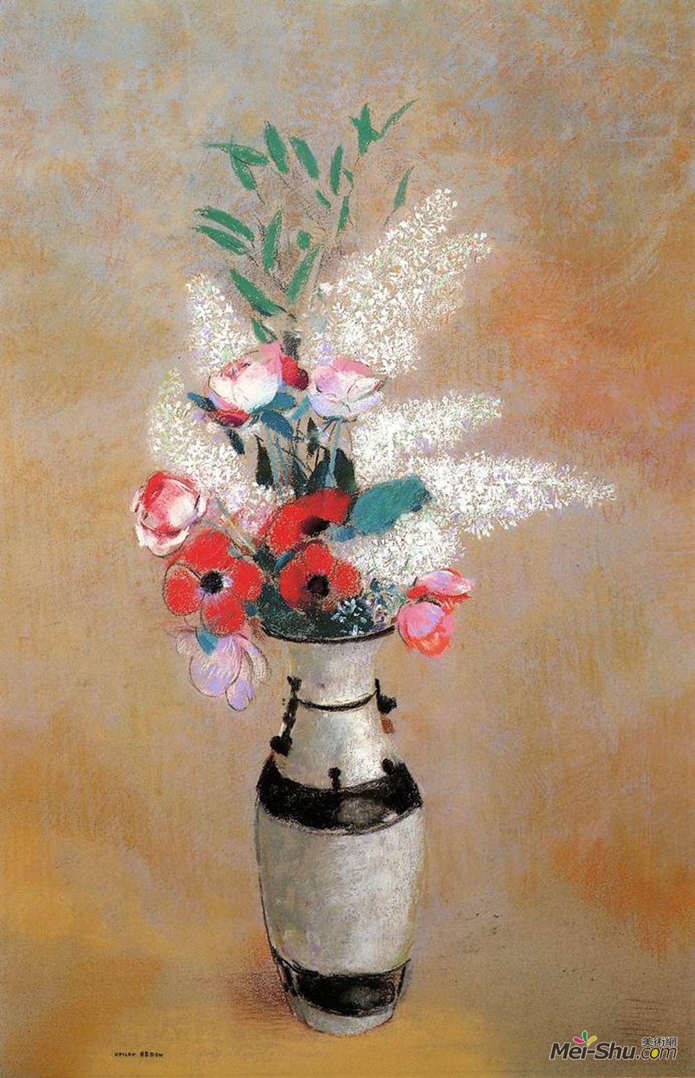 奥迪隆·雷东(Odilon Redon)高清作品《日本花瓶里的百合花》