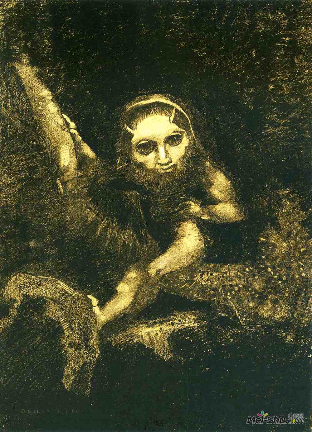 奥迪隆·雷东(Odilon Redon)高清作品《分支上的卡利班》