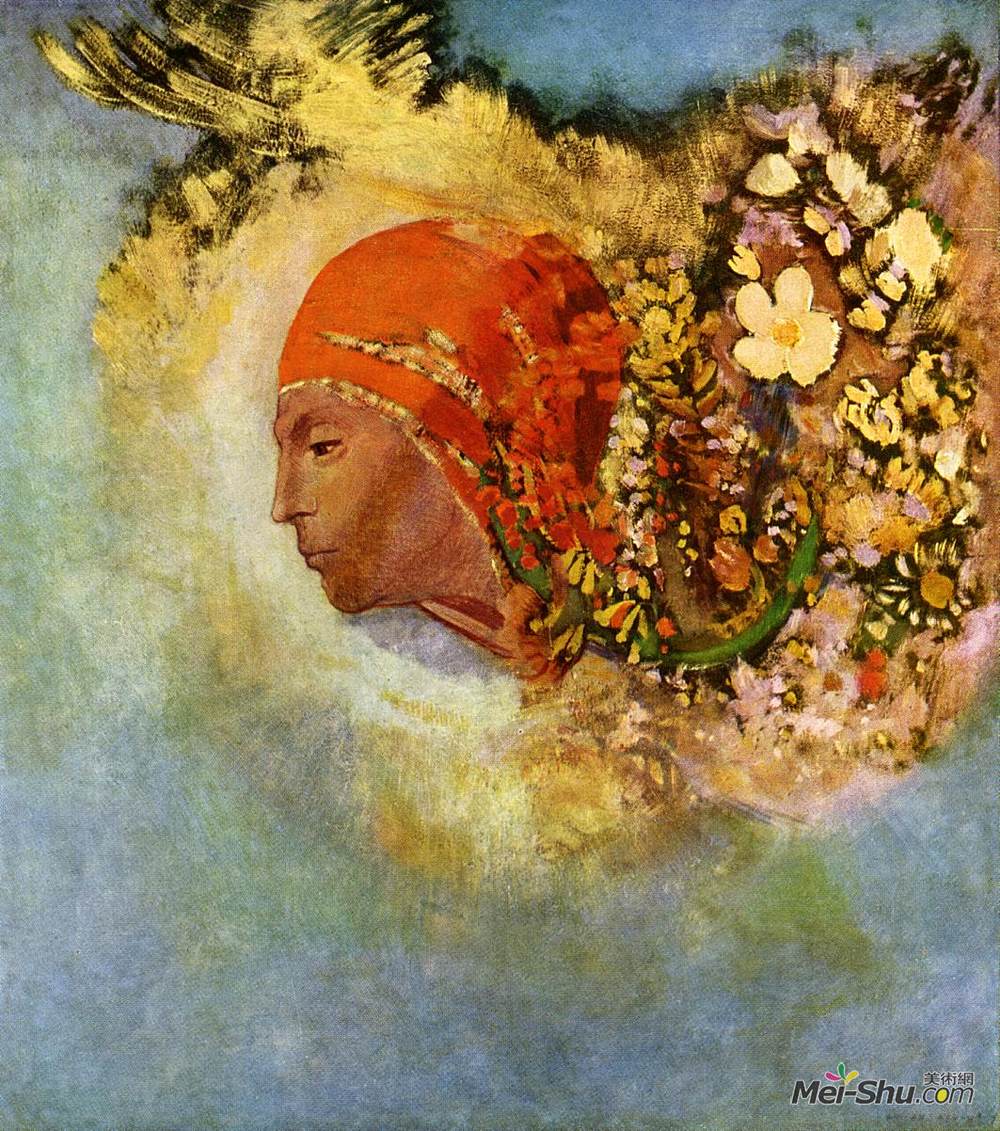 奥迪隆·雷东(Odilon Redon)高清作品《头与花》