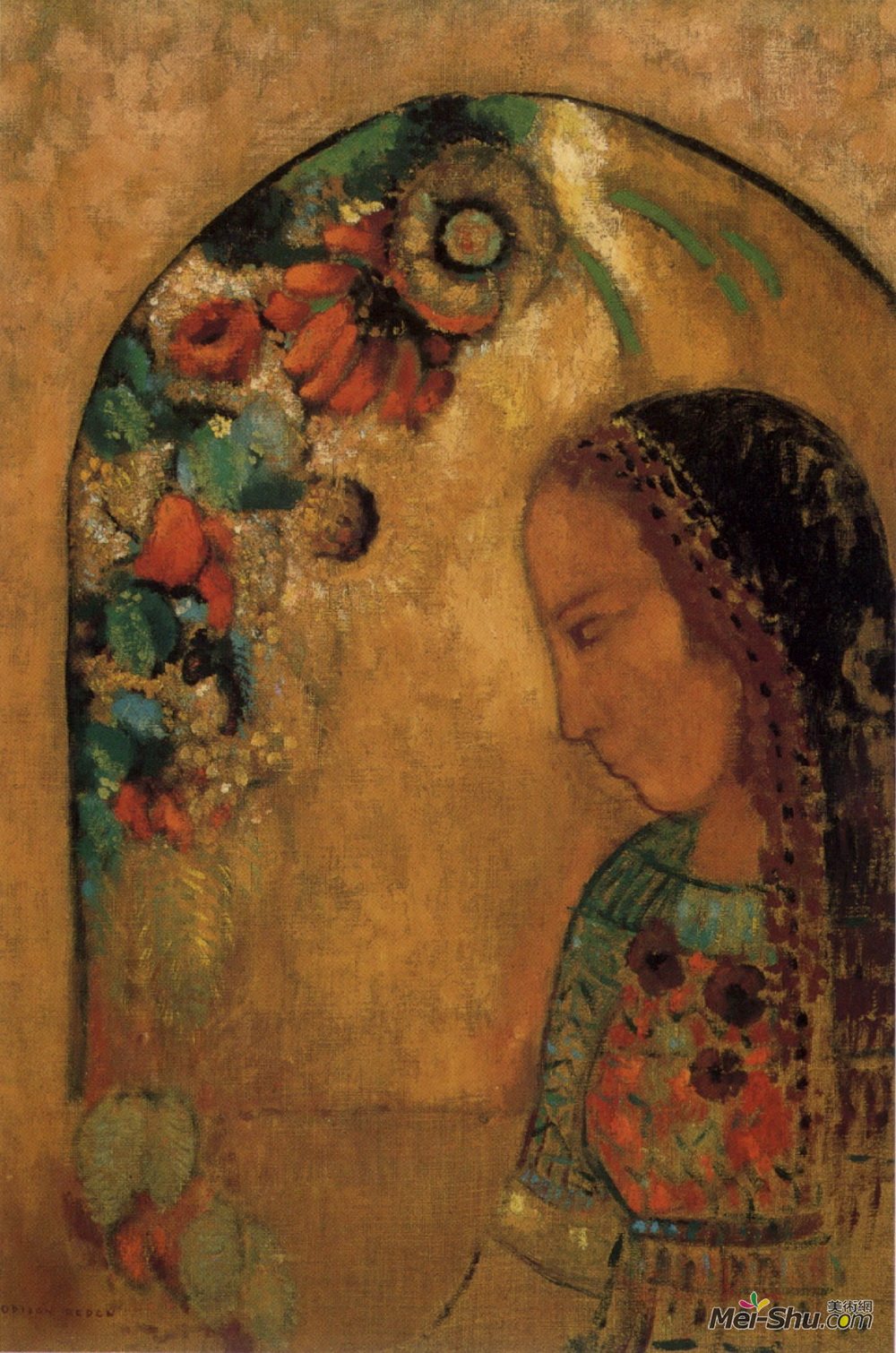 奥迪隆·雷东(Odilon Redon)高清作品《花之女郎》