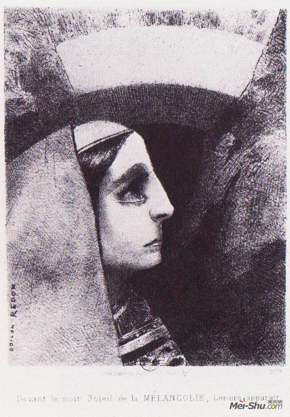 奥迪隆·雷东(Odilon Redon)高清作品《莱诺出现在忧郁的黑太阳前面》