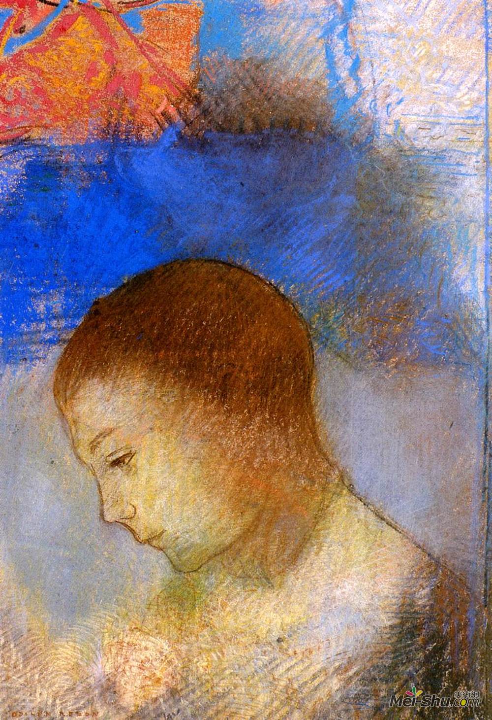 奥迪隆·雷东(Odilon Redon)高清作品《Portrait of Ari Redon in Profile》