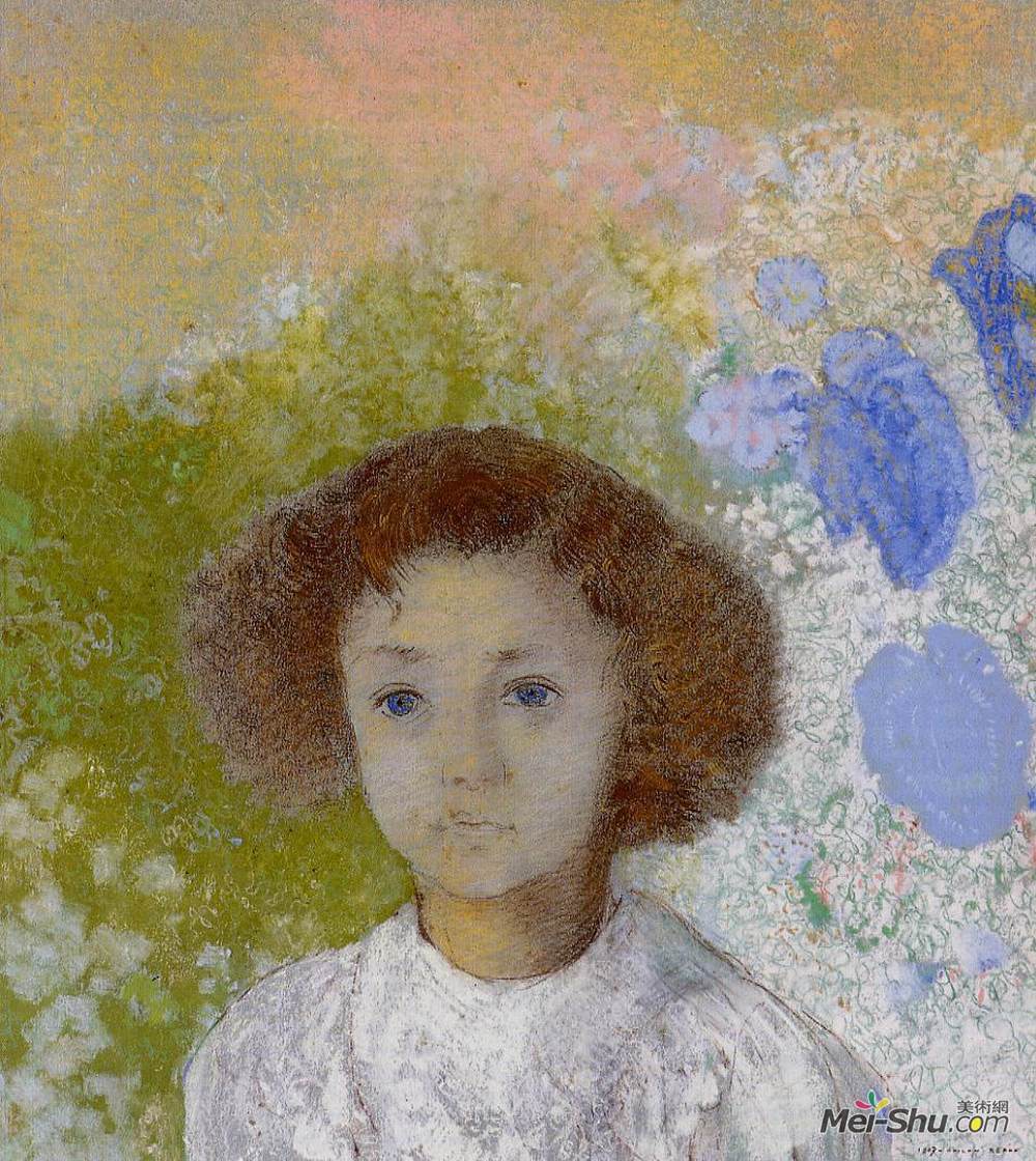 奥迪隆·雷东(Odilon Redon)高清作品《Portrait of Genevieve de Gonet as a Child》