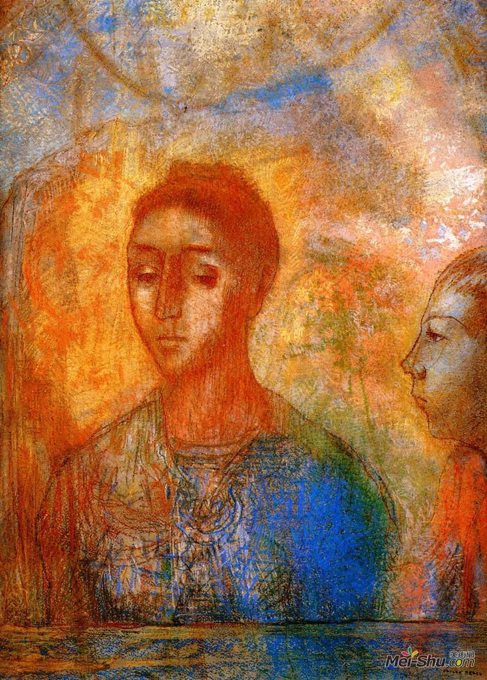 奥迪隆·雷东(Odilon Redon)高清作品《Portrait of Madame Redon with Ari》