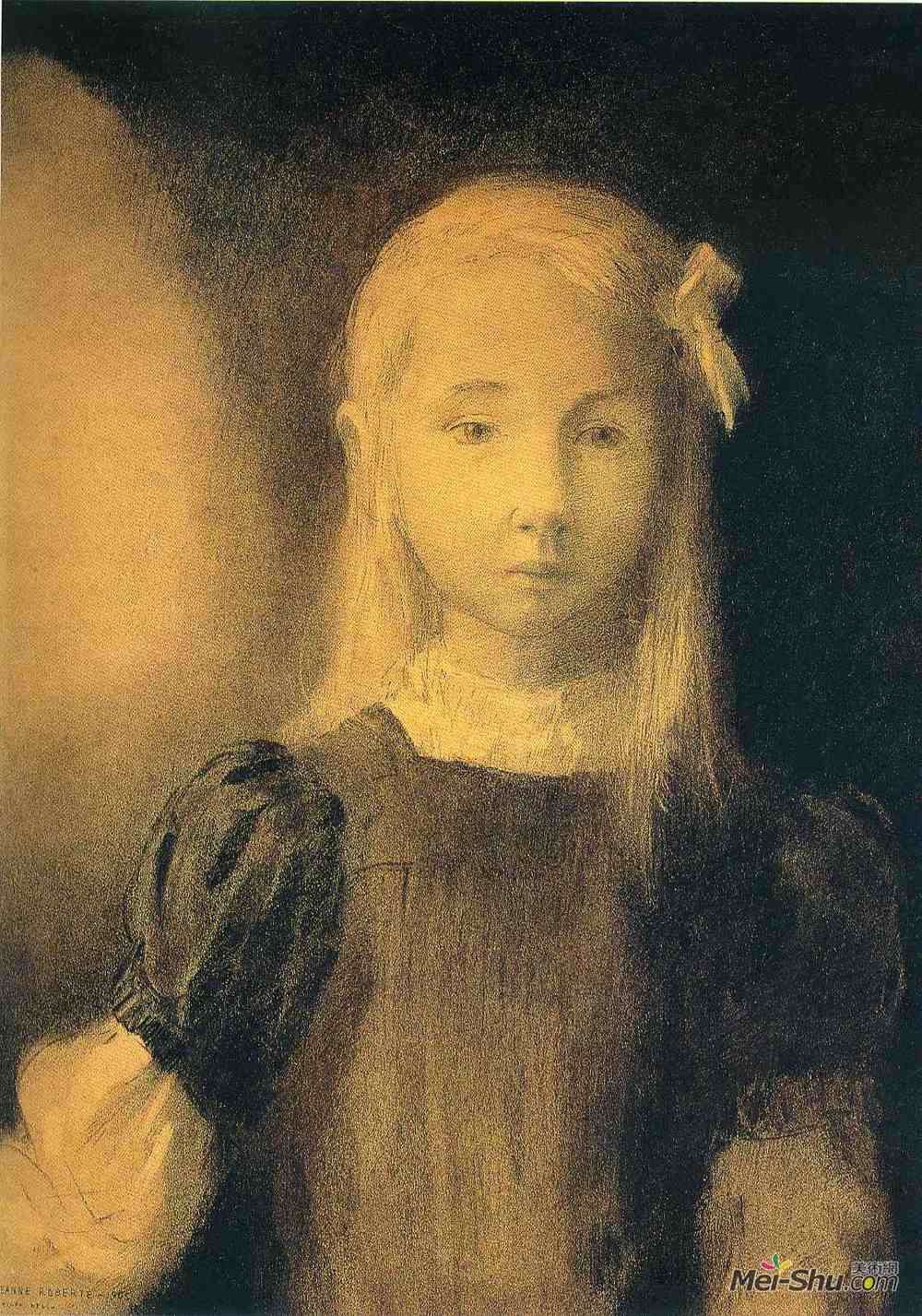 奥迪隆·雷东(Odilon Redon)高清作品《Portrait of Mademoiselle Jeanne Roberte de Domecy》