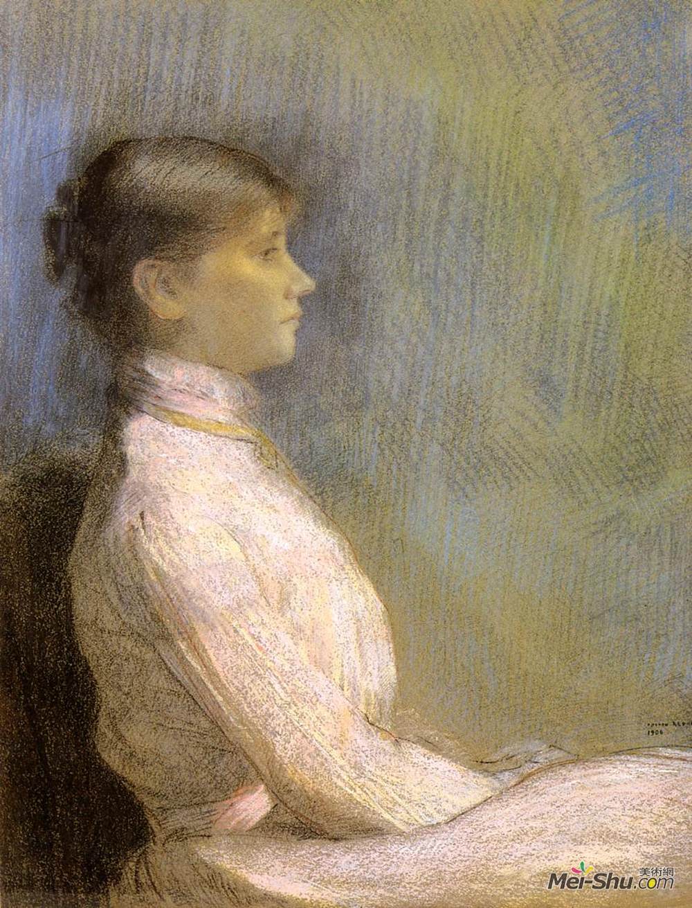 奥迪隆·雷东(Odilon Redon)高清作品《Portrait of Paule Gobillard》