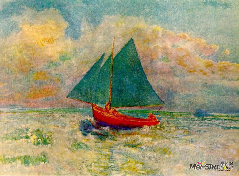 奥迪隆·雷东(Odilon Redon)高清作品《蓝帆红船》