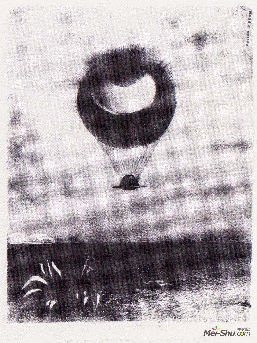 奥迪隆·雷东(Odilon Redon)高清作品《眼睛像一个奇怪的气球走向无穷远》