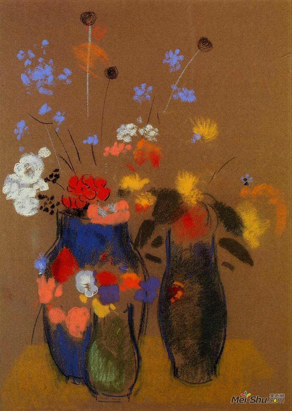 奥迪隆·雷东(Odilon Redon)高清作品《花三瓶》