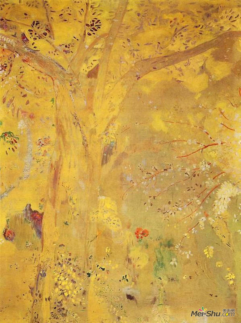 奥迪隆·雷东(Odilon Redon)高清作品《黄色背景树》