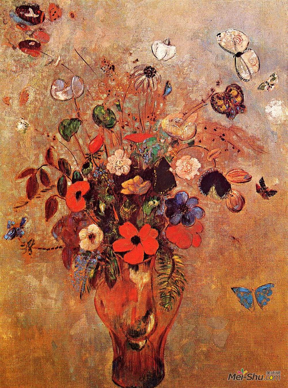 奥迪隆·雷东(Odilon Redon)高清作品《用鲜花和蝴蝶的花瓶》