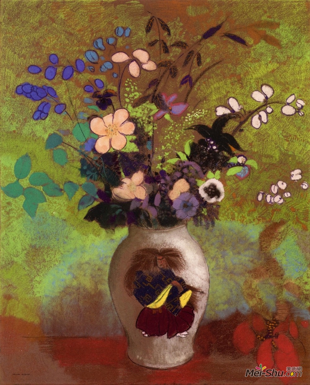 奥迪隆·雷东(Odilon Redon)高清作品《日本战士花瓶》