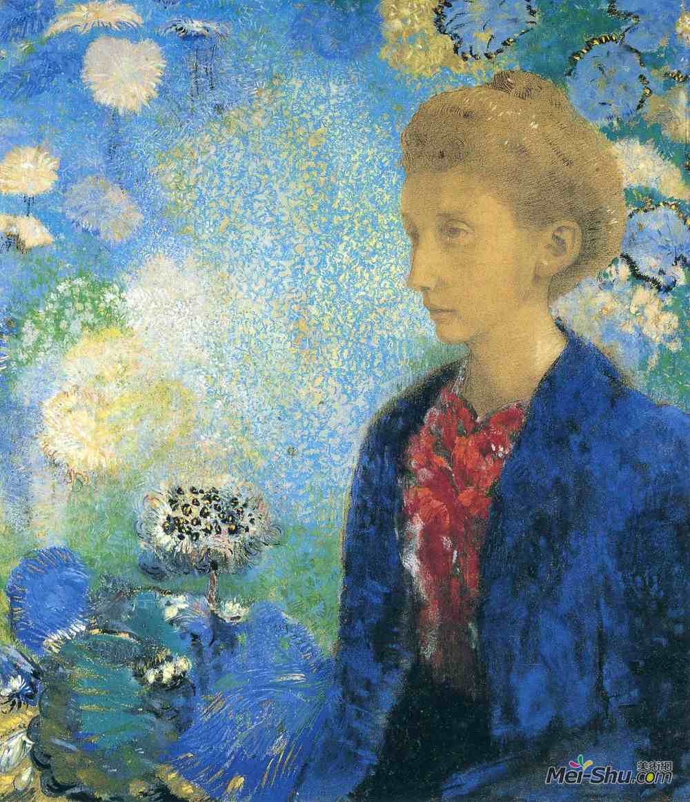 奥迪隆·雷东(Odilon Redon)高清作品《哥特式拱形下的女人》