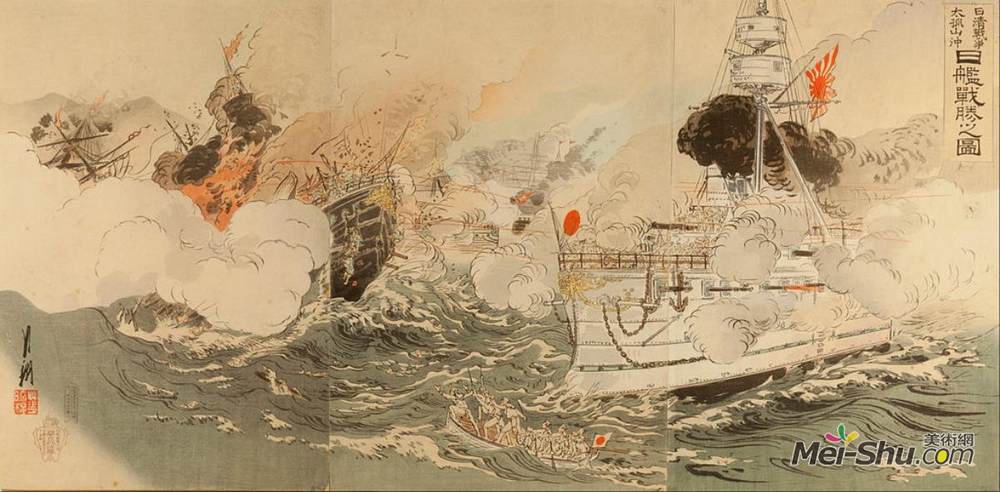 尾形月耕(Ogata Gekko)高清作品《甲午战争中的日本海军胜利》