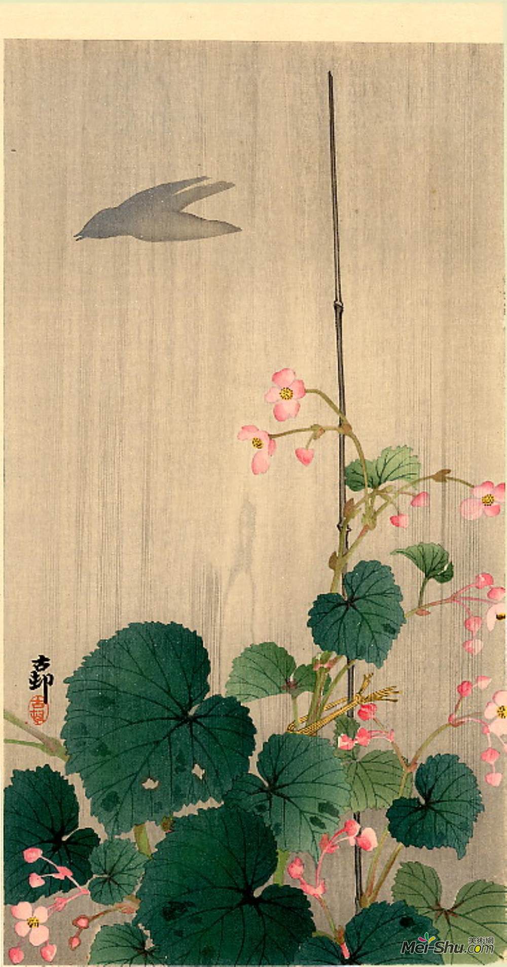 小原古邨(Ohara Koson)高清作品《鸟与秋海棠》