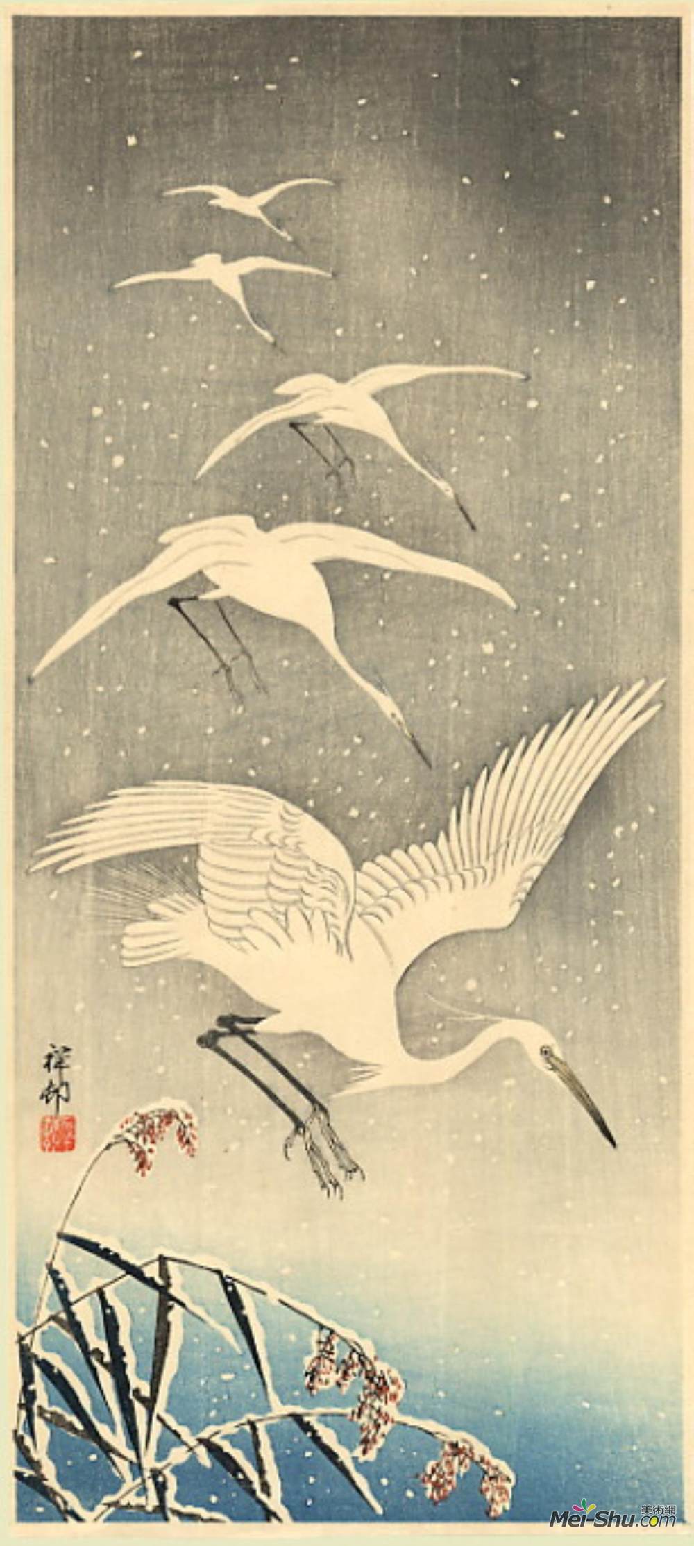 小原古邨(Ohara Koson)高清作品《雪中??的白鸟》