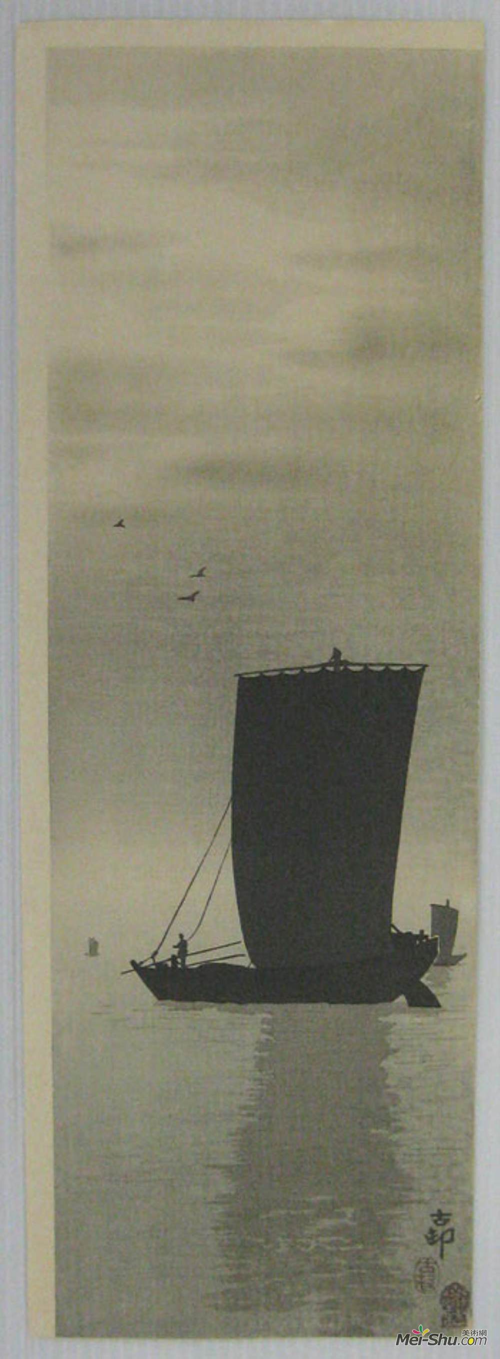 小原古邨(Ohara Koson)高清作品《在海上的渔船》