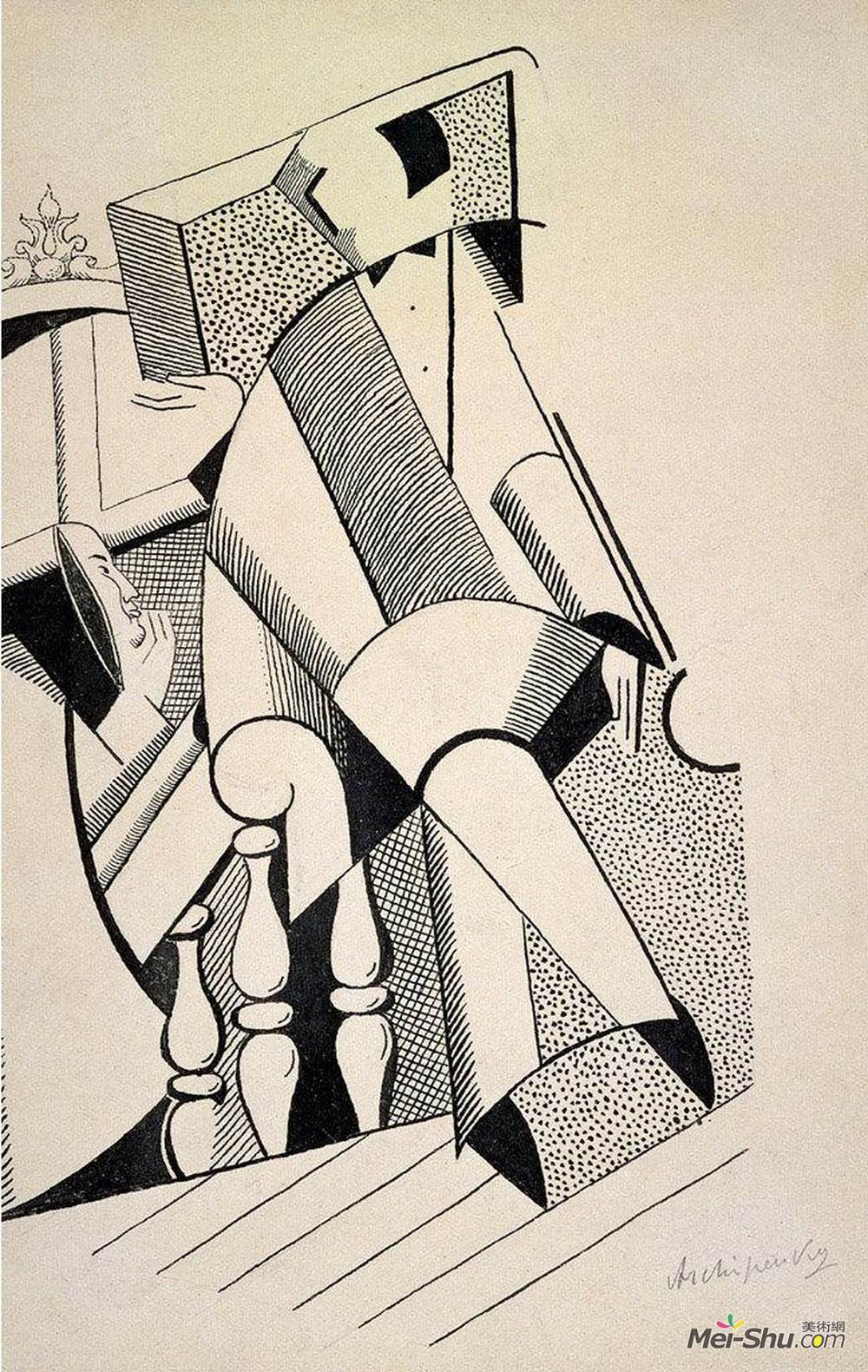 亚历山大?阿尔基边克(Olexandr Archipenko)高清作品《Movers-Verso (Untitled)》