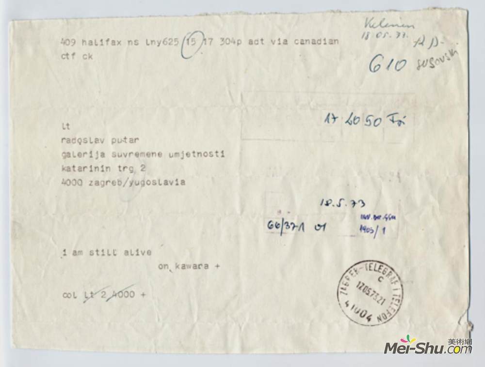河原温(On Kawara)高清作品《我还活着（18.05.1973）》