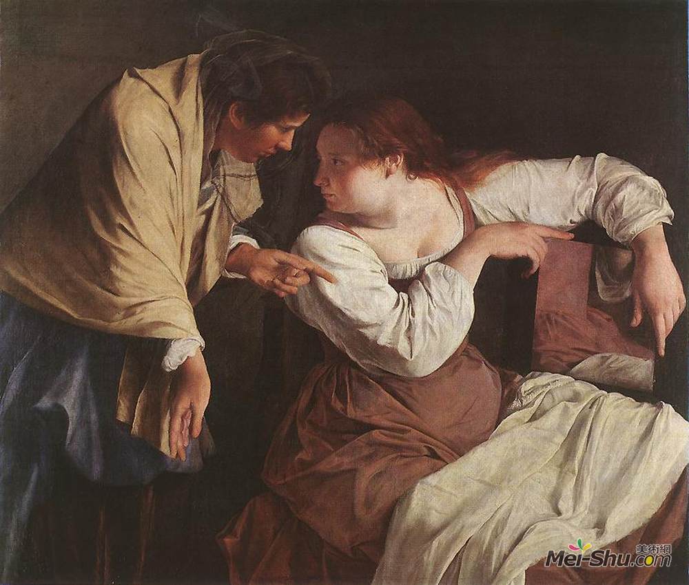 奥拉齐奥·真蒂莱斯基(Orazio Gentileschi)高清作品《两个带镜子的女人》