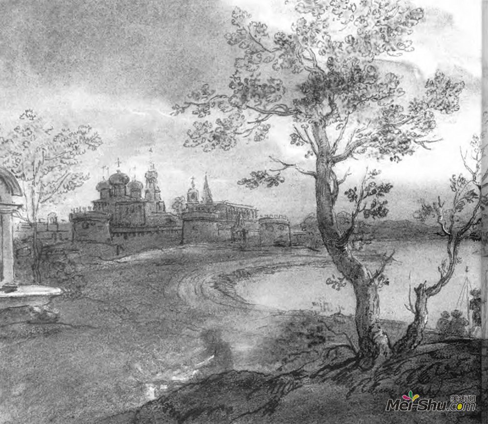 吉普林斯基(Orest Kiprensky)高清作品《月光下的河流风景》