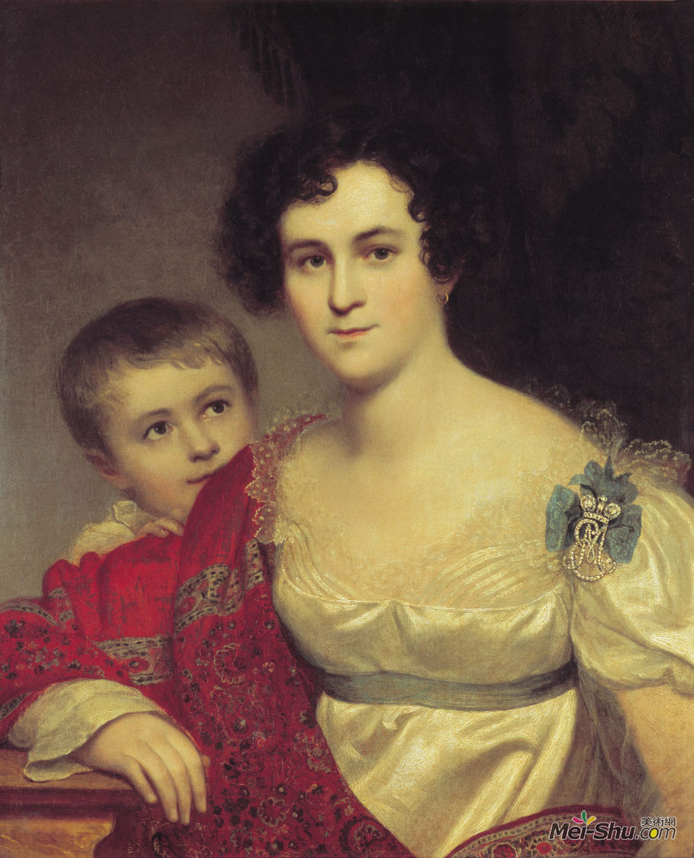 吉普林斯基(Orest Kiprensky)高清作品《Portrait of A. I. Molchanova with Daughter》