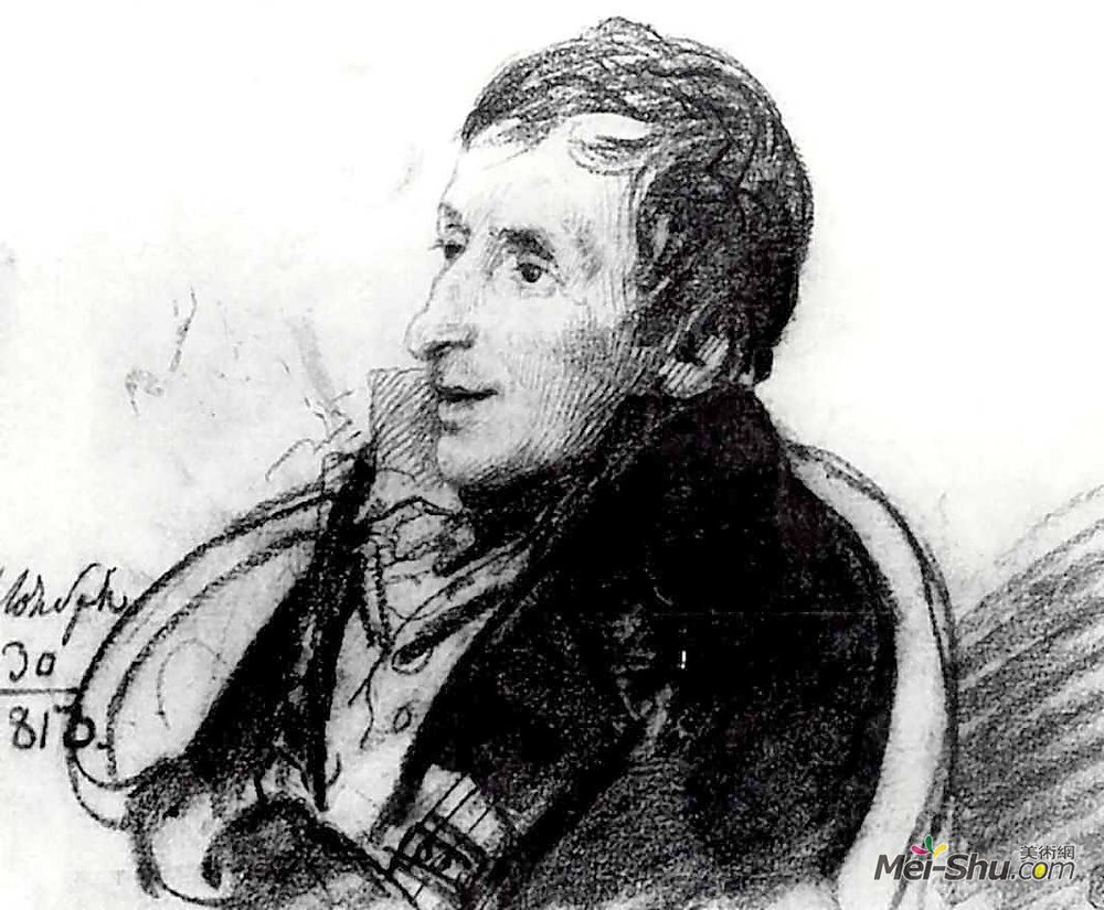 吉普林斯基(Orest Kiprensky)高清作品《Portrait of Alexei Nikolaevich Olenin》