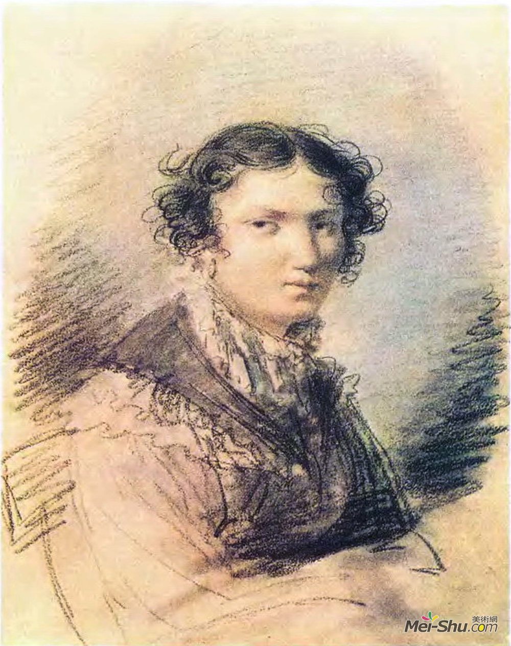 吉普林斯基(Orest Kiprensky)高清作品《Portrait of Varvara Andreyevna Tomilova》