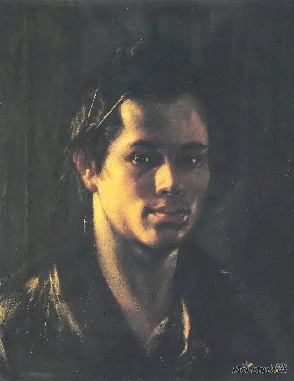 吉普林斯基(Orest Kiprensky)高清作品《耳后画笔自画像》