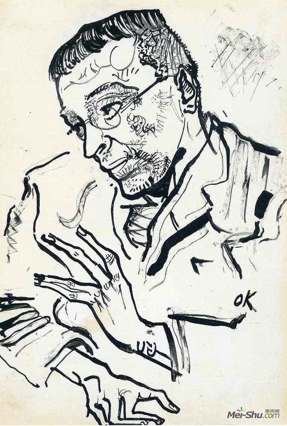 奥斯卡·科柯施卡(Oskar Kokoschka)高清作品《卡尔·克劳斯画像》