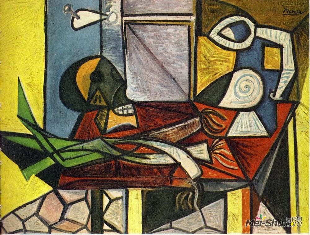 巴勃罗·毕加索(Pablo Picasso)高清作品《颅骨和韭葱》