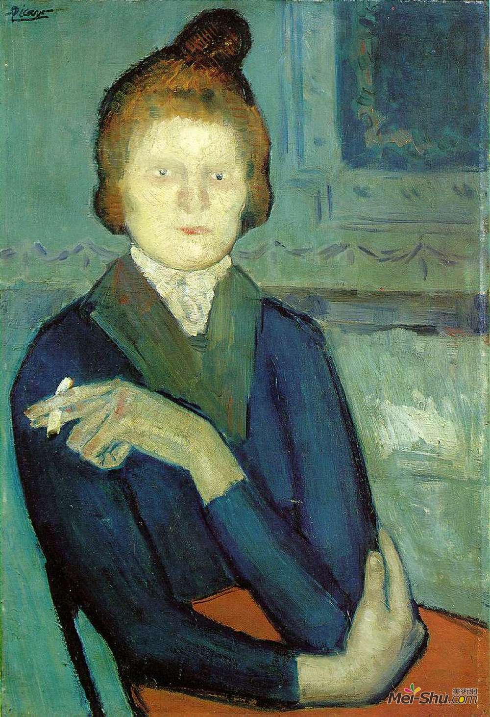 巴勃罗·毕加索(Pablo Picasso)高清作品《带香烟的女人》