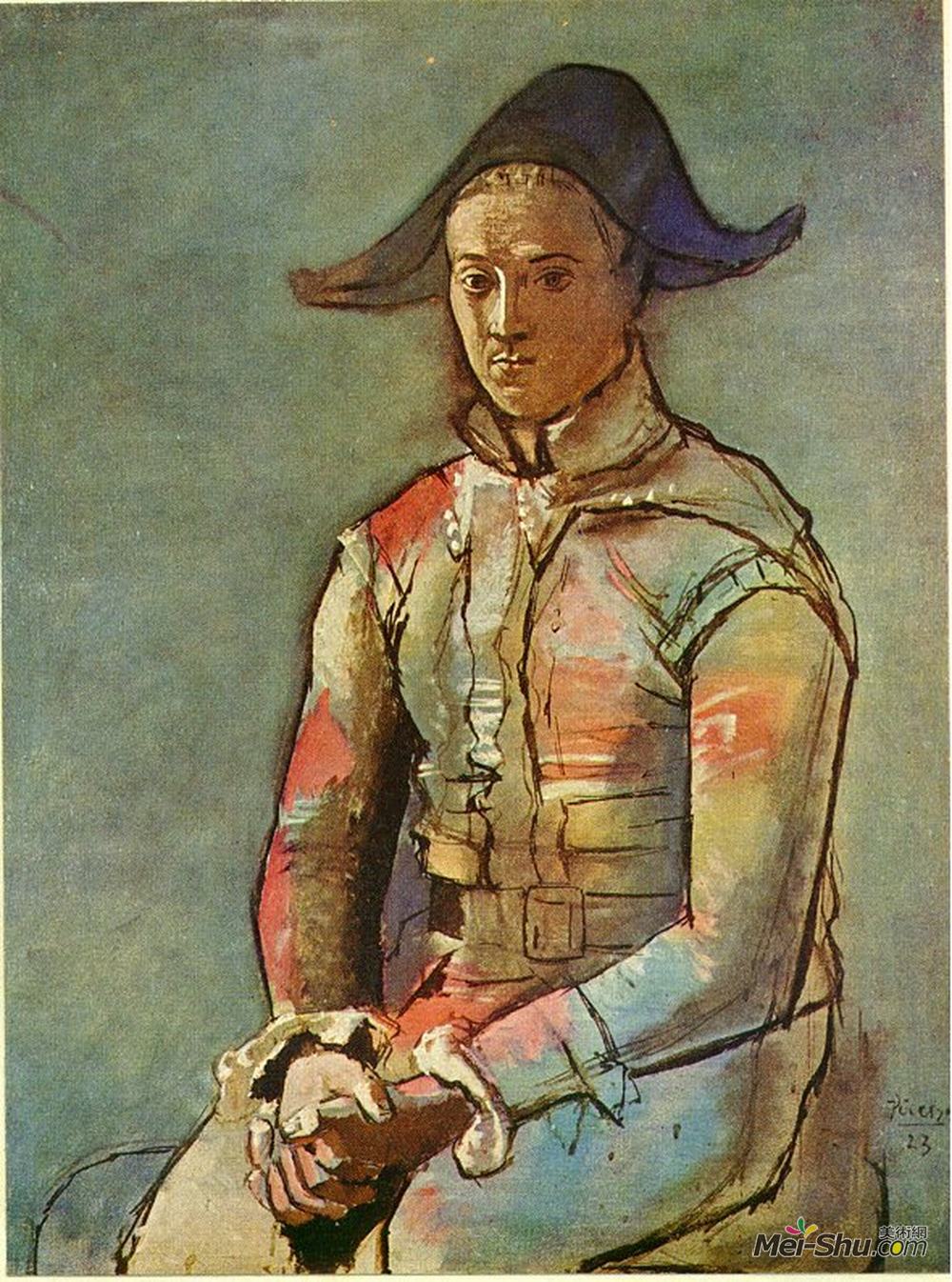 巴勃罗·毕加索(Pablo Picasso)高清作品《Seated harlequin (Jacinto Salvado)》