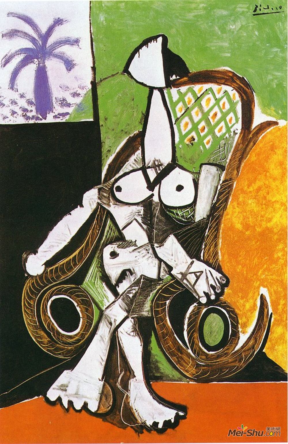 巴勃罗·毕加索(Pablo Picasso)高清作品《坐在摇椅里的裸体女人》