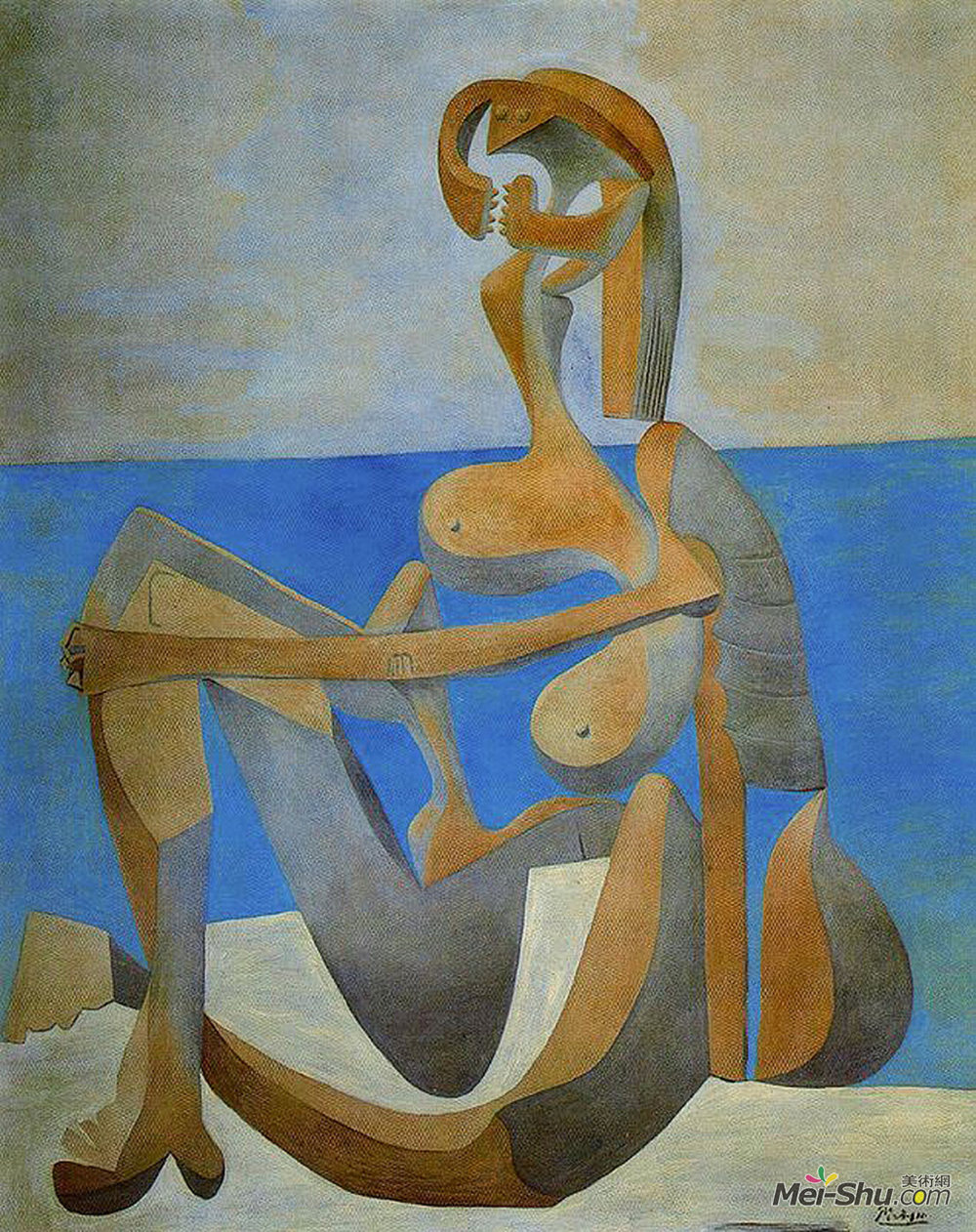 巴勃罗·毕加索(Pablo Picasso)高清作品《坐在沙滩上的沐浴者》