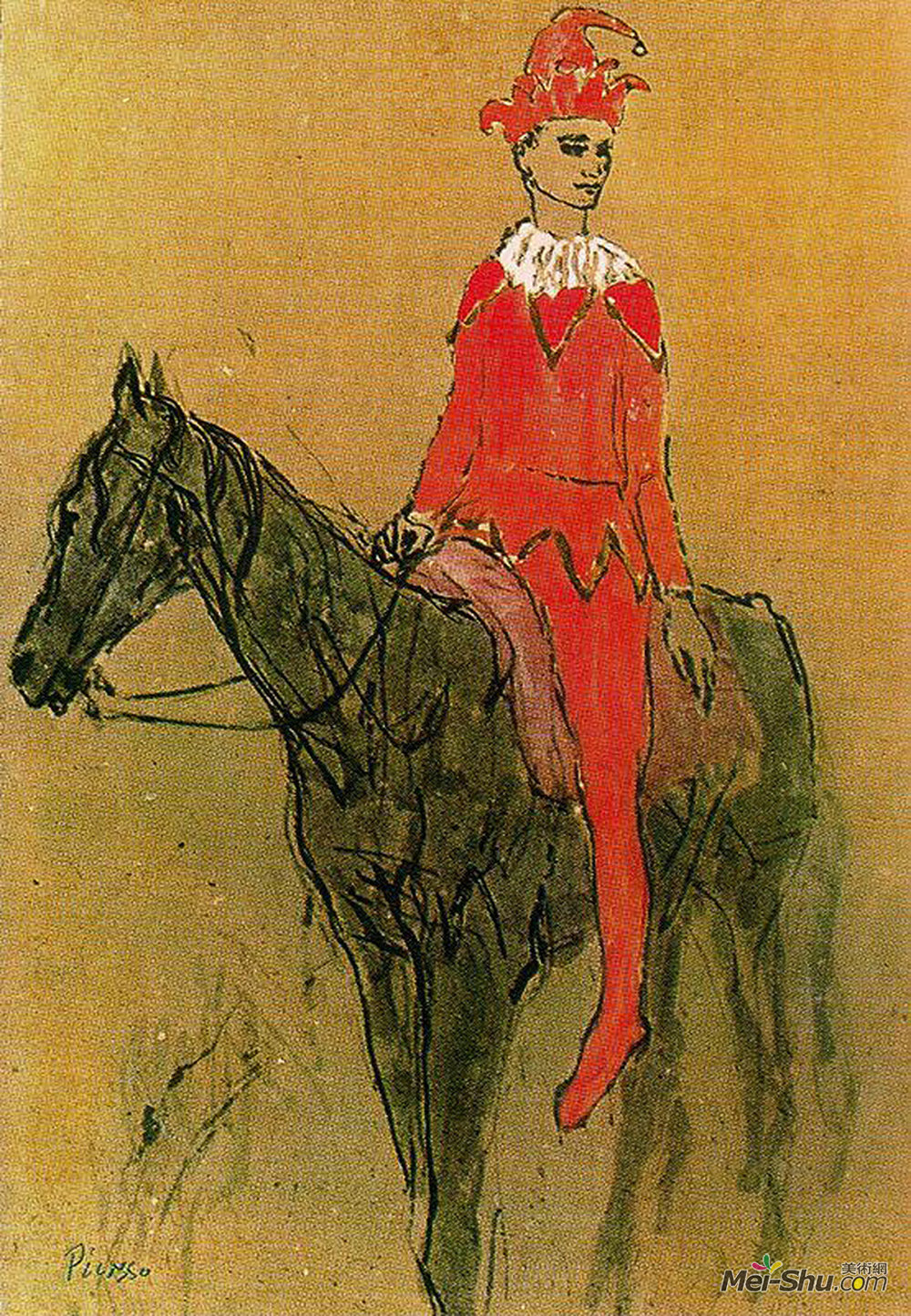 巴勃罗·毕加索(Pablo Picasso)高清作品《马背上的丑角》